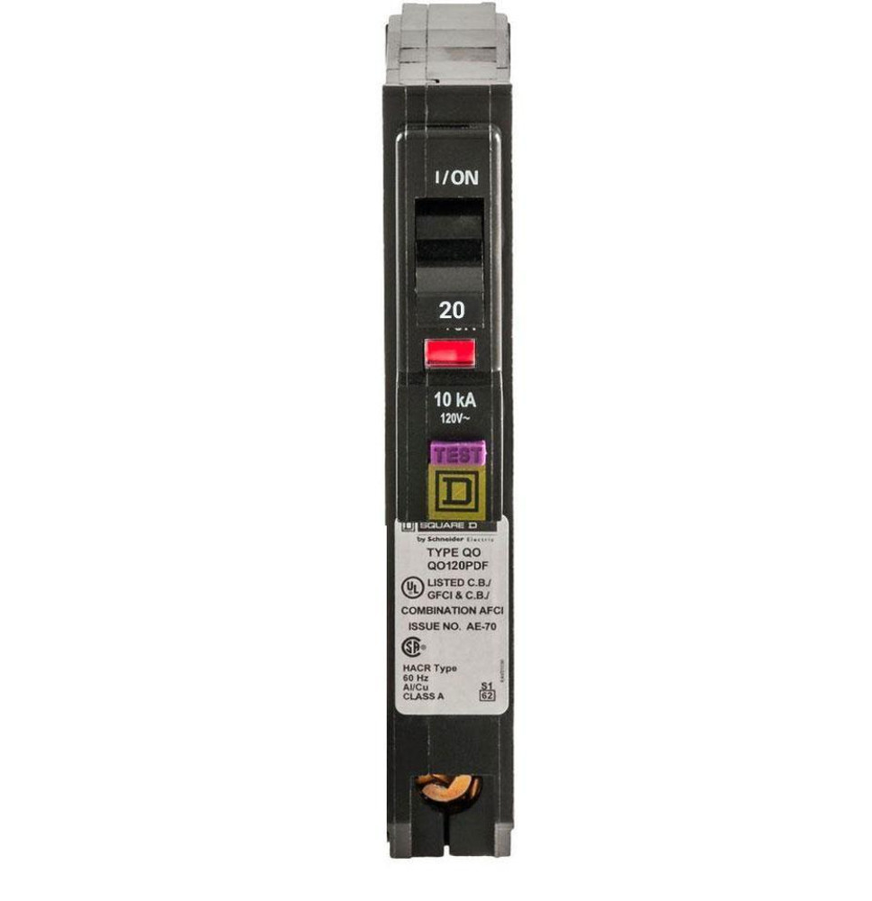 QO120PAFGF - Square D 20 Amp Single Pole Dual Function Arc Fault & Ground Fault Circuit Breaker
