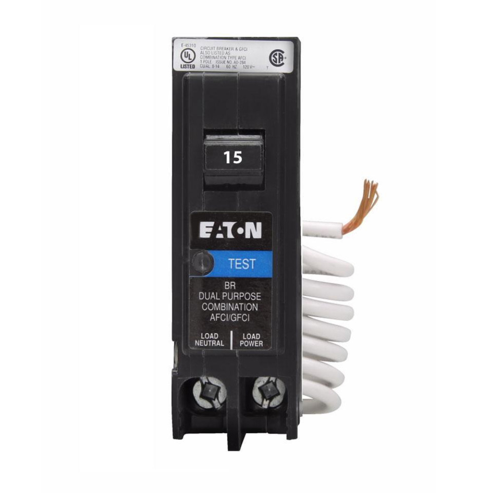 BRN115DFC - Eaton Cutler-Hammer 15 Amp Single Pole Dual Function Arc Fault & Ground Fault Circuit Breaker