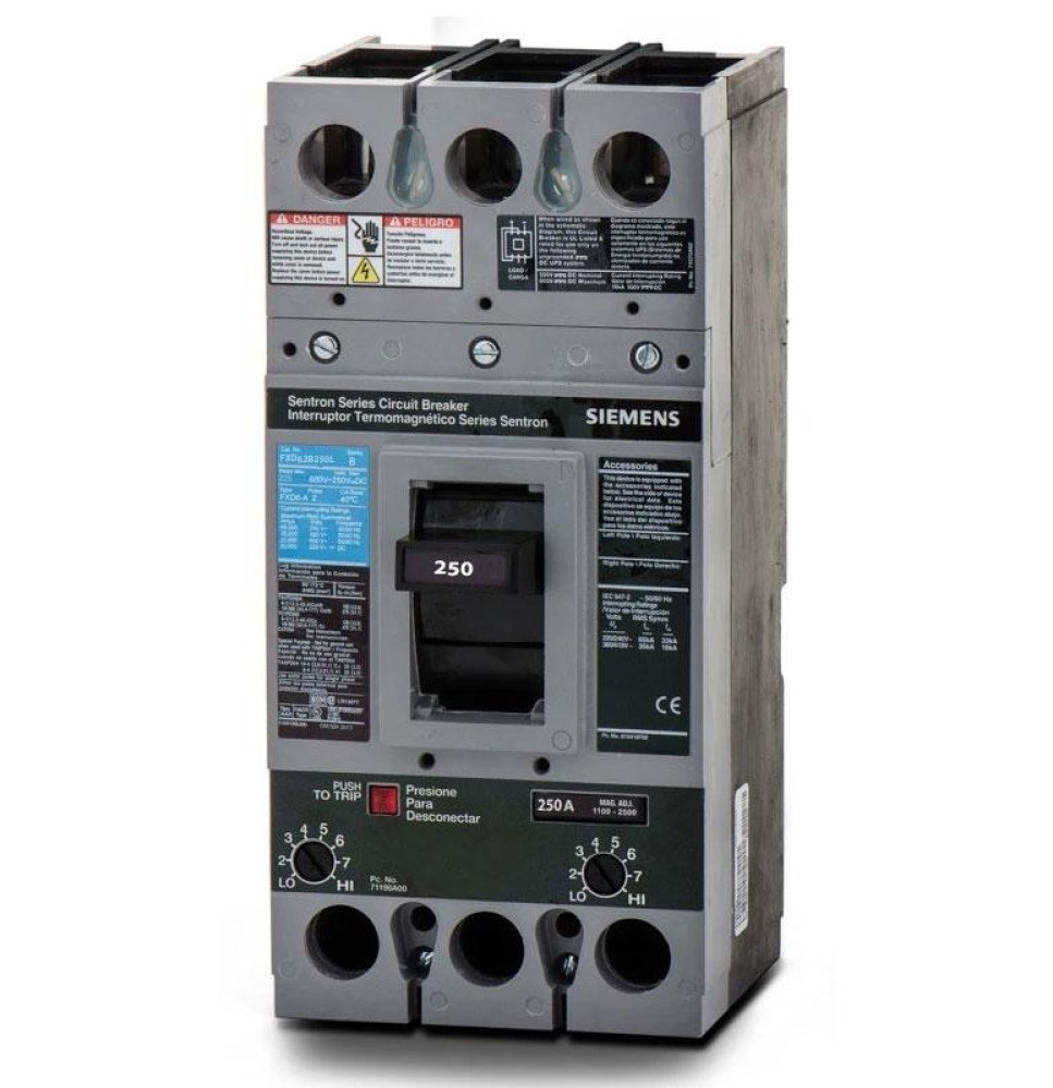 FXD62B250L - Siemens 250 Amp 2 Pole 600 Volt Molded Case Circuit Breaker
