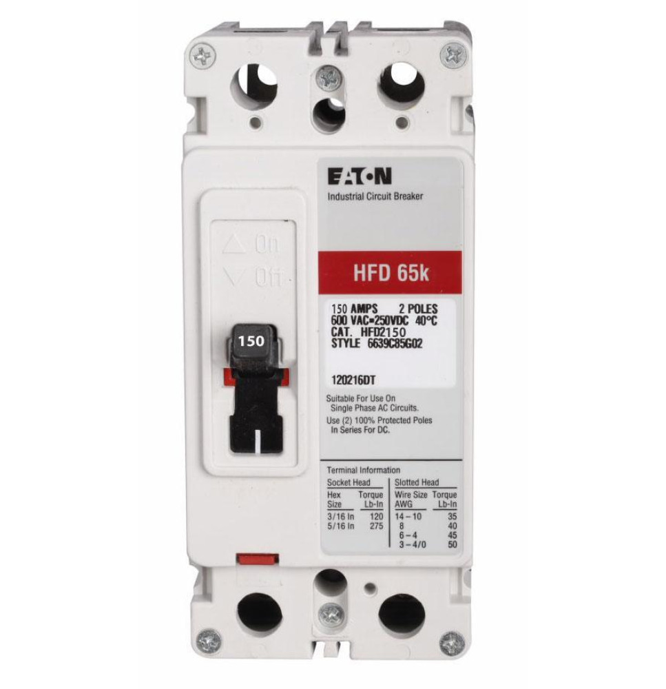 HFD2175 - Eaton Cutler Hammer 175 Amp 2 Pole 600 Volt Molded Case Circuit Breaker