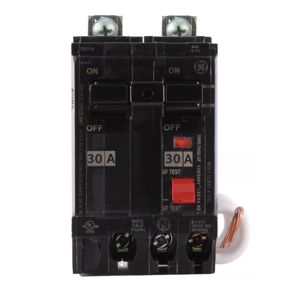 THQB2130GFT - GE 30 Amp Double Pole GFCI Bolt-On Circuit Breaker