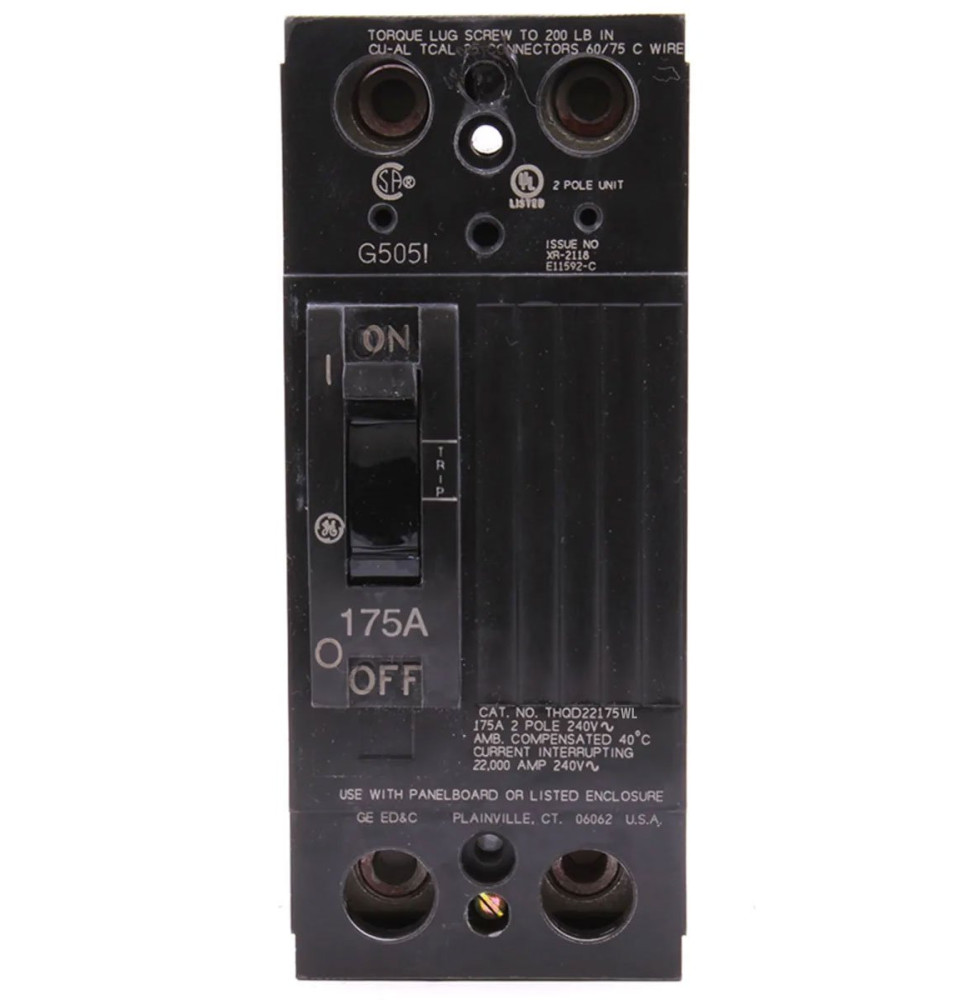 THQD22175WL - GE 175 Amp 2 Pole 240 Volt Molded Case Circuit Breaker