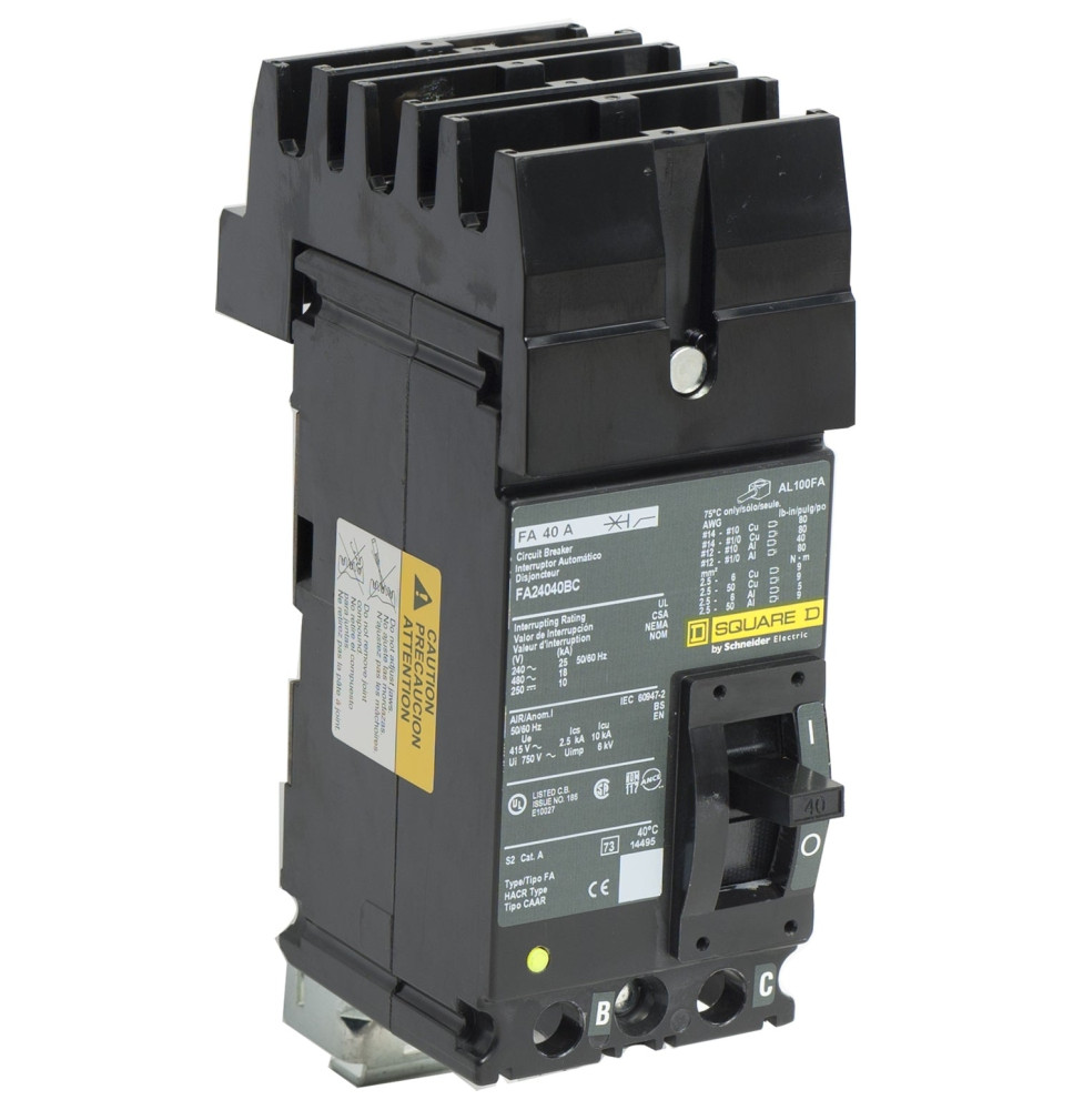 FA24040BC - Square D 40 Amp 2 Pole 480 Volt Plug-In Molded Case Circuit Breaker