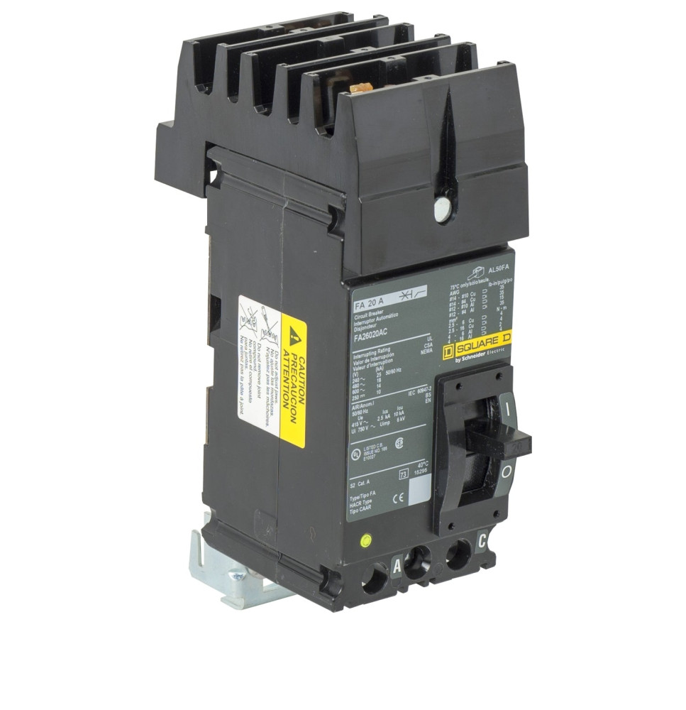 FA26020AC - Square D 20 Amp 2 Pole 600 Volt Plug-In Molded Case Circuit Breaker