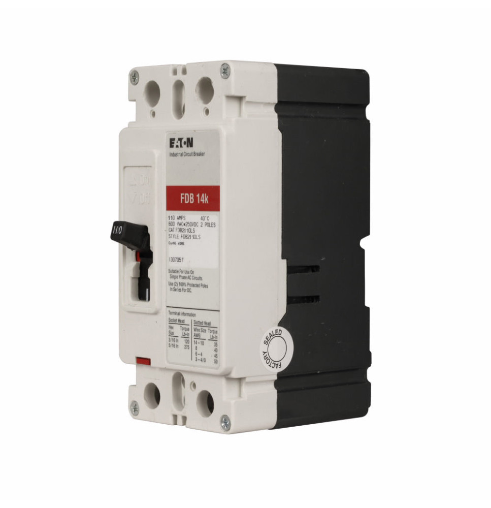 FDB2110L - Eaton Cutler-Hammer 110 Amp 2 Pole 600 Volt Feed Thru Molded Case Circuit Breaker