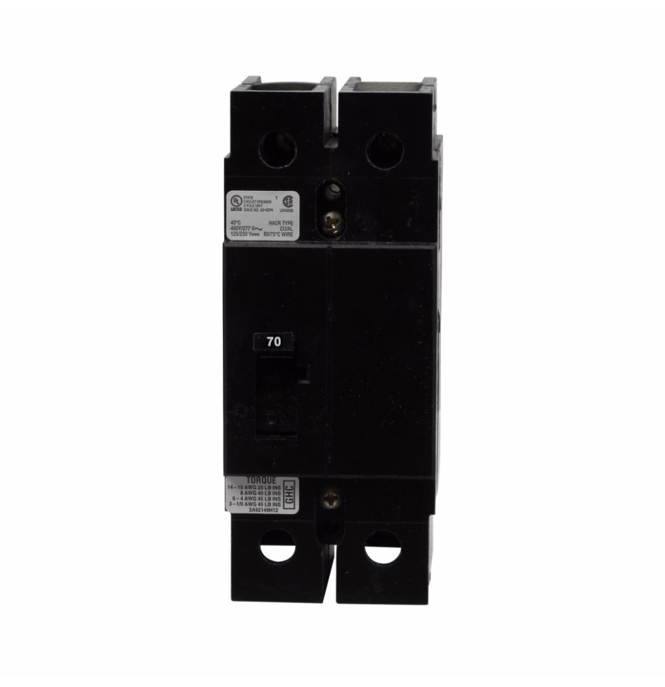 GHC2070 - Eaton Cutler-Hammer 70 Amp 2 Pole 480 Volt Feed Thru Molded Case Circuit Breaker