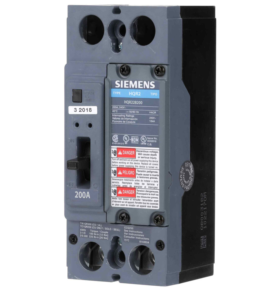 HQR22B200 - Siemens 200 Amp 2 Pole 240 Volt Bolt-On Molded Case Circuit Breaker