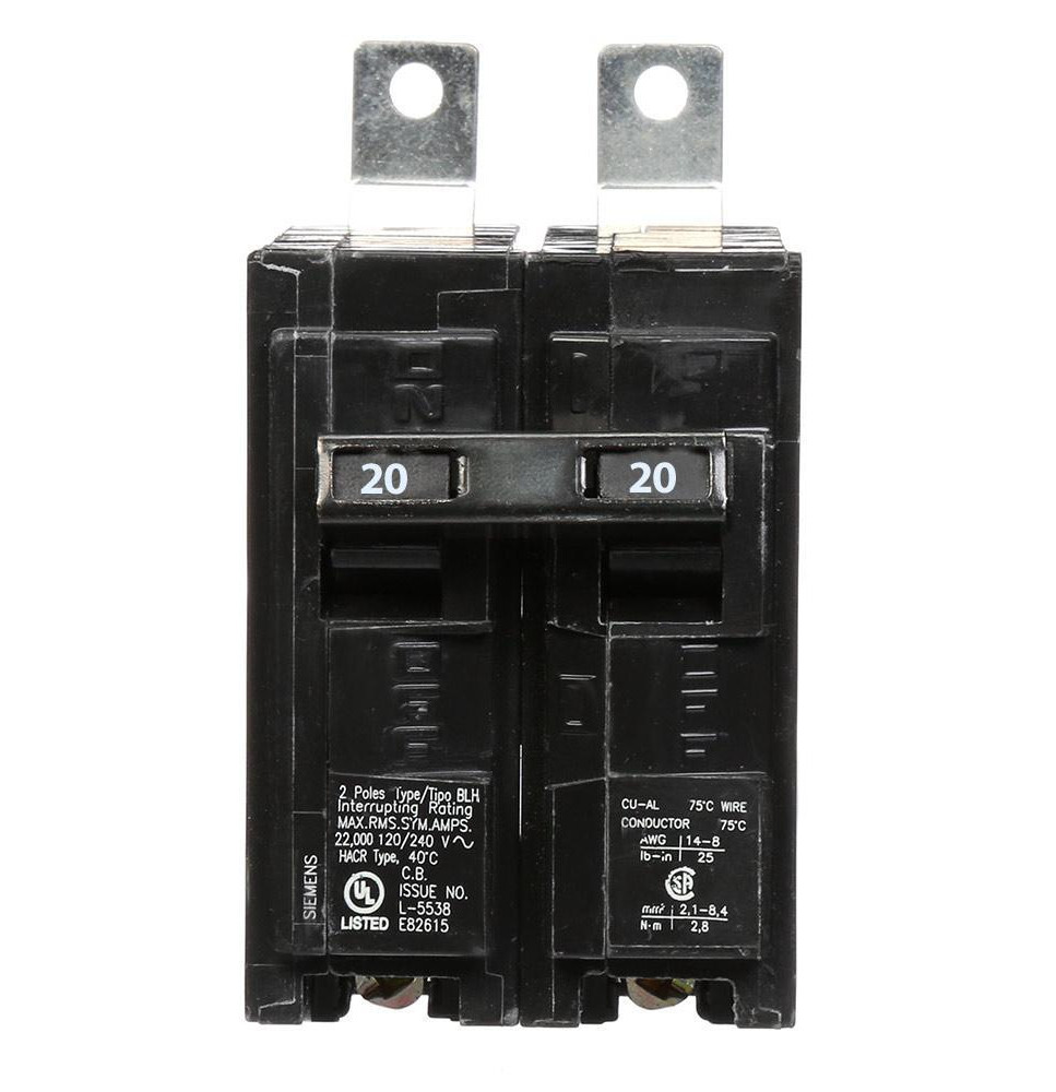 B220H - Siemens 20 Amp 2 Pole 240 Volt Molded Case Circuit Breaker