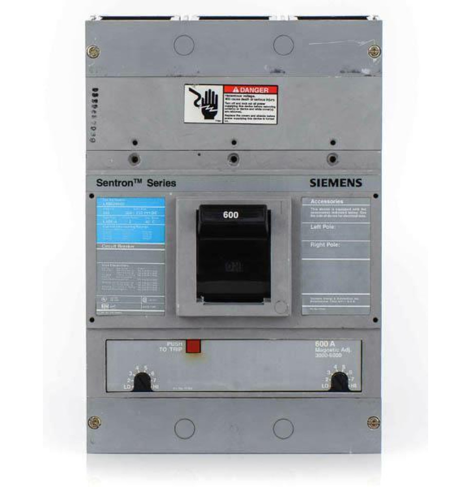 LXD62B600 - Siemens 600 Amp 2 Pole 600 Volt Bolt-On Molded Case Circuit Breaker