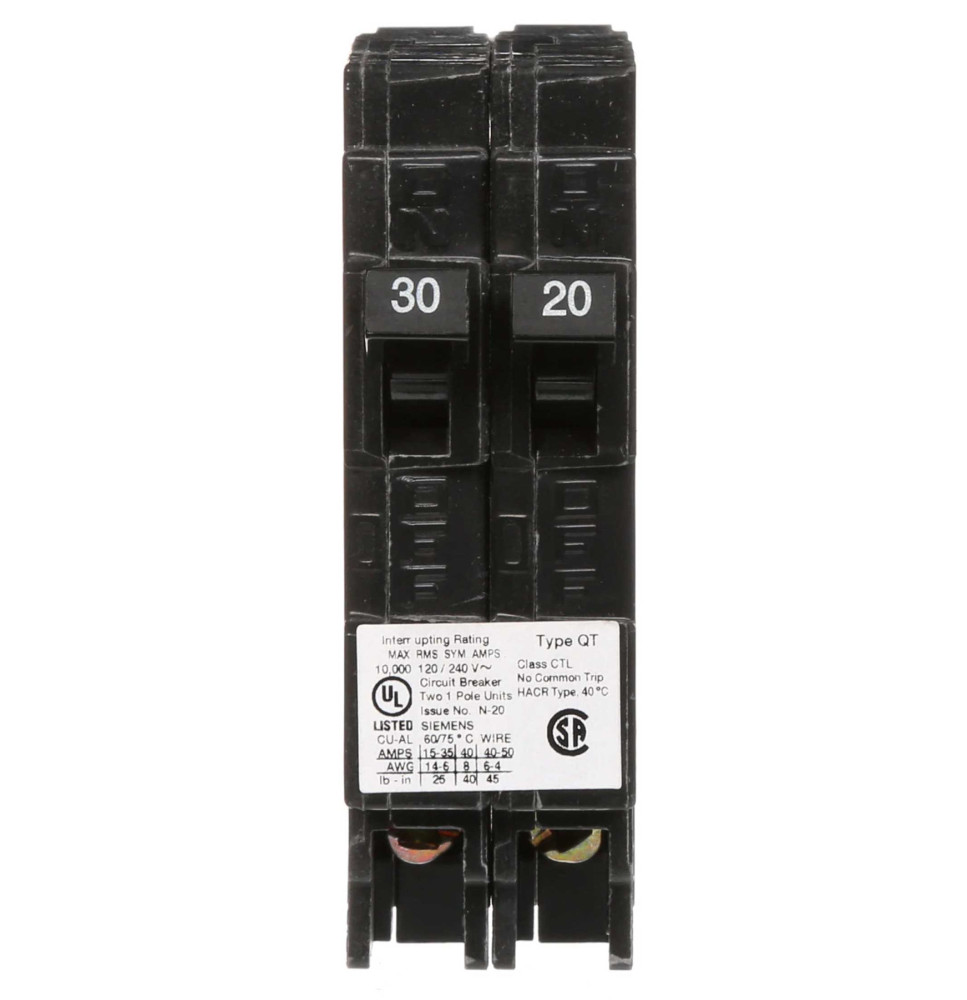 Q3020 - Siemens 30 Amp 2 Pole 240 Volt Plug-In Molded Case Circuit Breaker