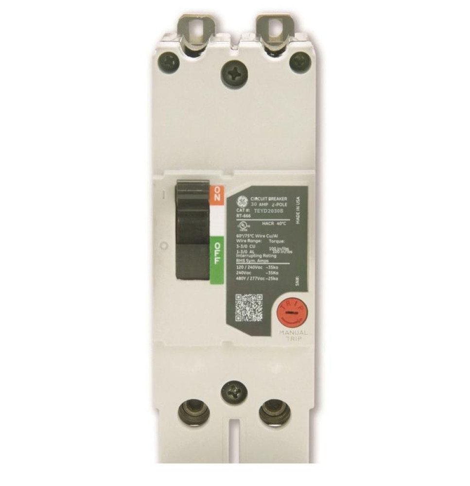 TEYD2030B - GE 30 Amp 2 Pole 480 Volt Bolt-On Molded Case Circuit Breaker