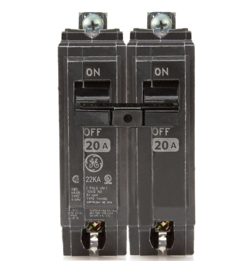 THHQB2120 - GE 20 Amp 2 Pole 240 Volt Bolt-On Molded Case Circuit Breaker