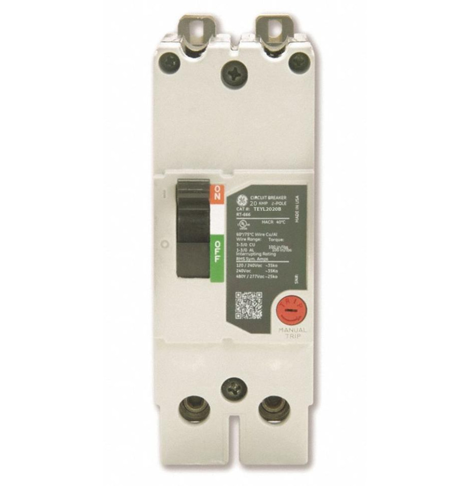 TEYL2020B - GE 20 Amp 2 Pole 480 Volt Bolt-On Molded Case Circuit Breaker