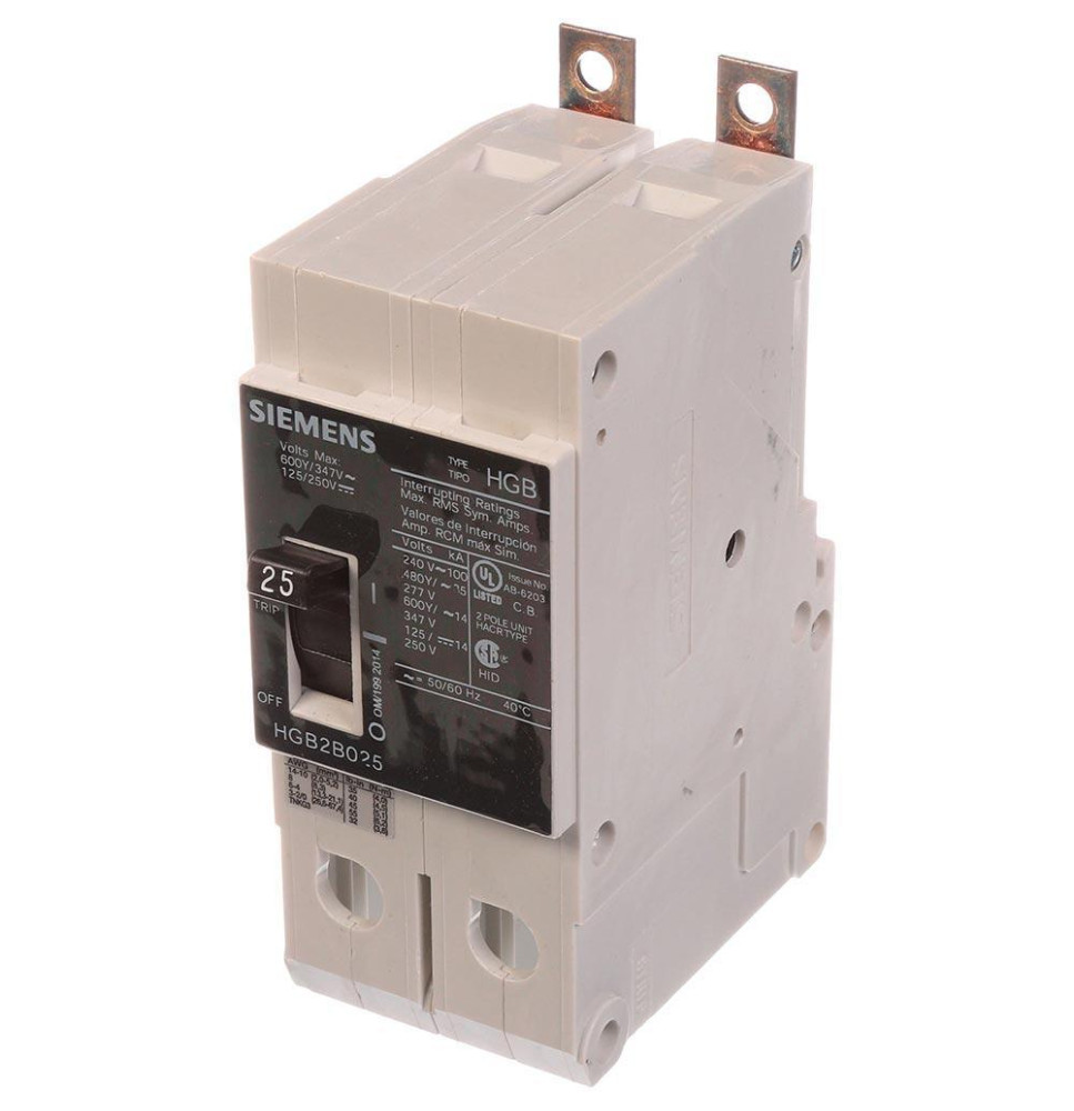HGB2B025B - Siemens 25 Amp 2 Pole 600 Volt Bolt-On Molded Case Circuit Breaker