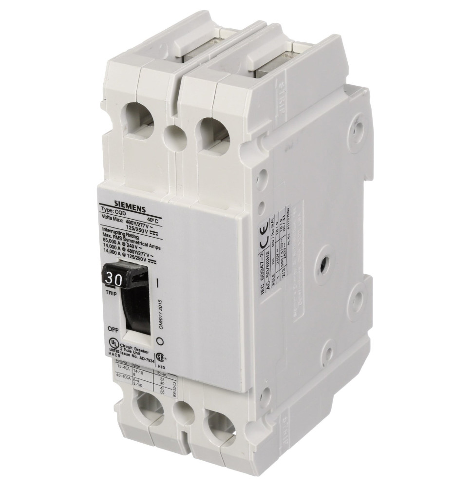 CQD230 - Siemens 30 Amp 2 Pole 480 Volt Molded Case Circuit Breaker