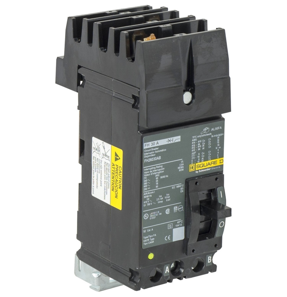 FH26030AB - Square D 30 Amp 2 Pole 600 Volt Molded Case Circuit Breaker