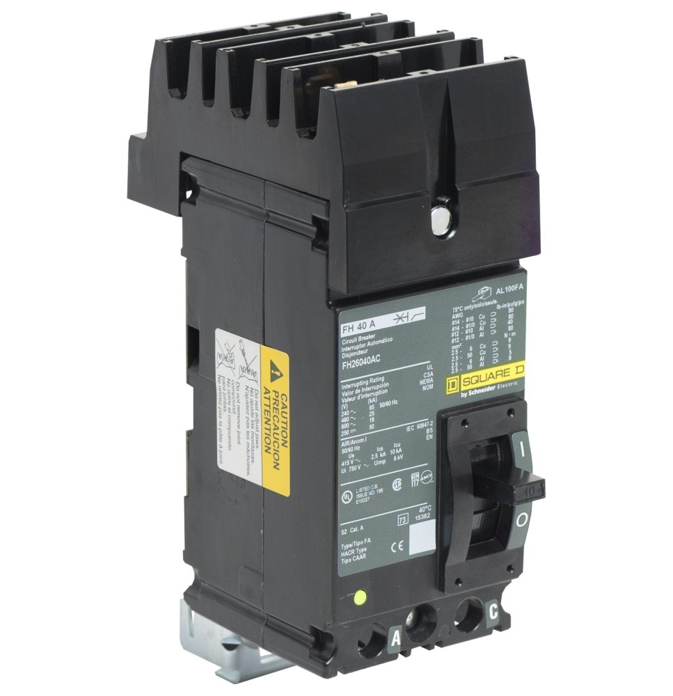 FH26040AC - Square D 40 Amp 2 Pole 600 Volt Molded Case Circuit Breaker