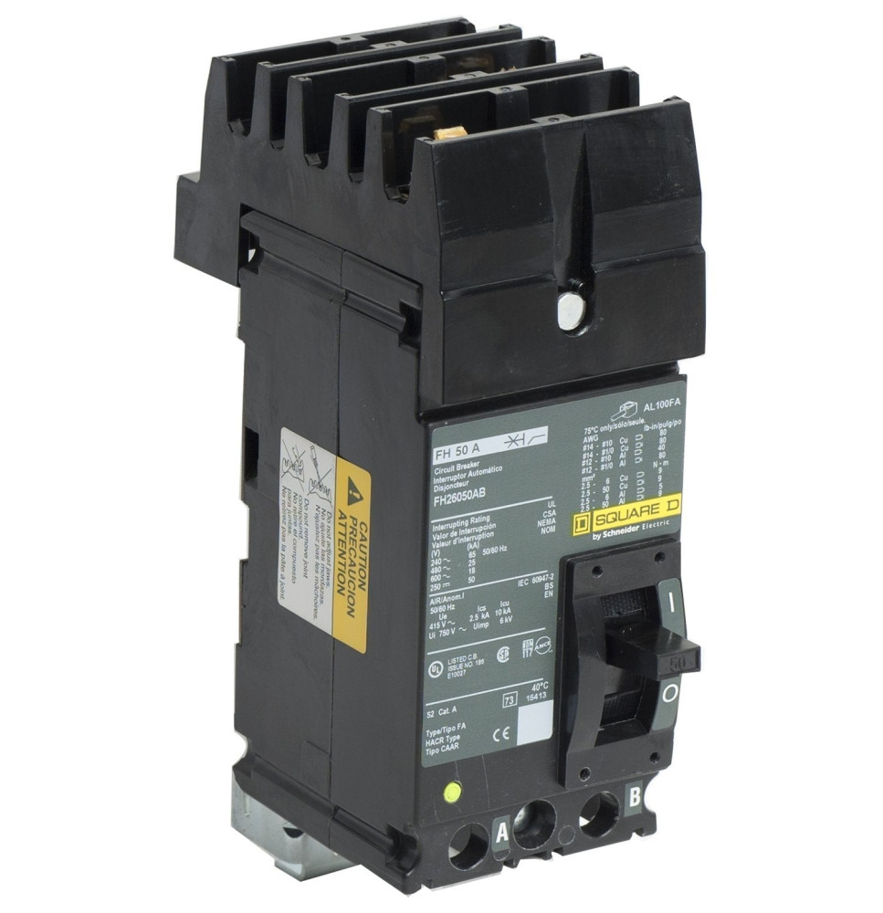 FH26050AB - Square D 50 Amp 2 Pole 600 Volt Molded Case Circuit Breaker