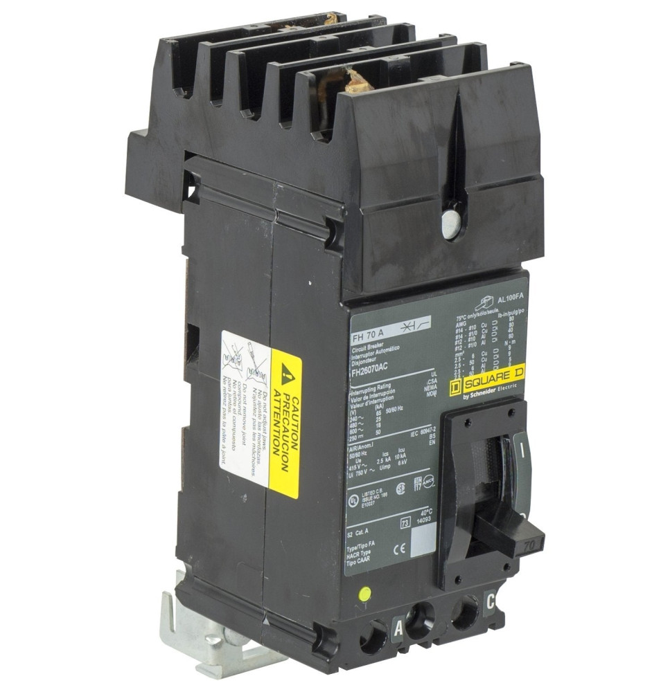 FH26070AC - Square D 70 Amp 2 Pole 600 Volt Molded Case Circuit Breaker