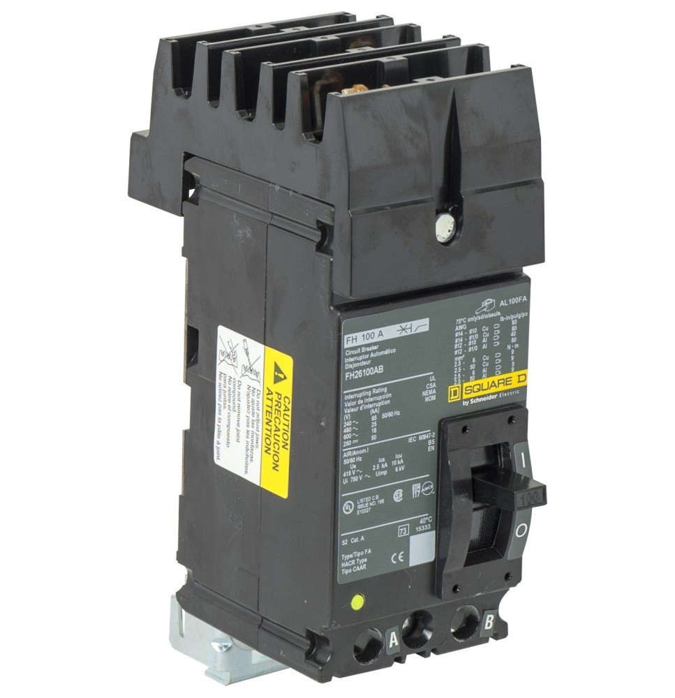 FH26100AB - Square D 100 Amp 2 Pole 600 Volt Molded Case Circuit Breaker