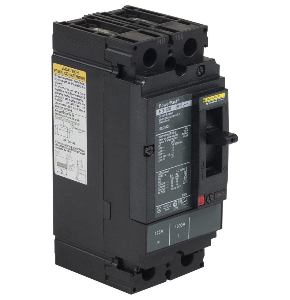 HDL26125 - Square D 125 Amp 2 Pole 600 Volt Plug-In Molded Case Circuit Breaker