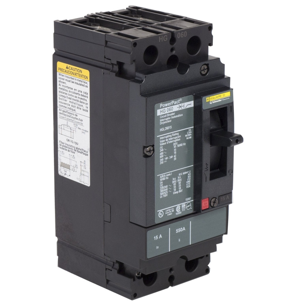 HGL26015 - Square D 15 Amp 2 Pole 600 Volt Plug-In Molded Case Circuit Breaker