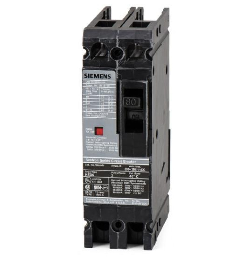 HHED62B080L - Siemens 80 Amp 2 Pole 600 Volt Molded Case Circuit Breaker