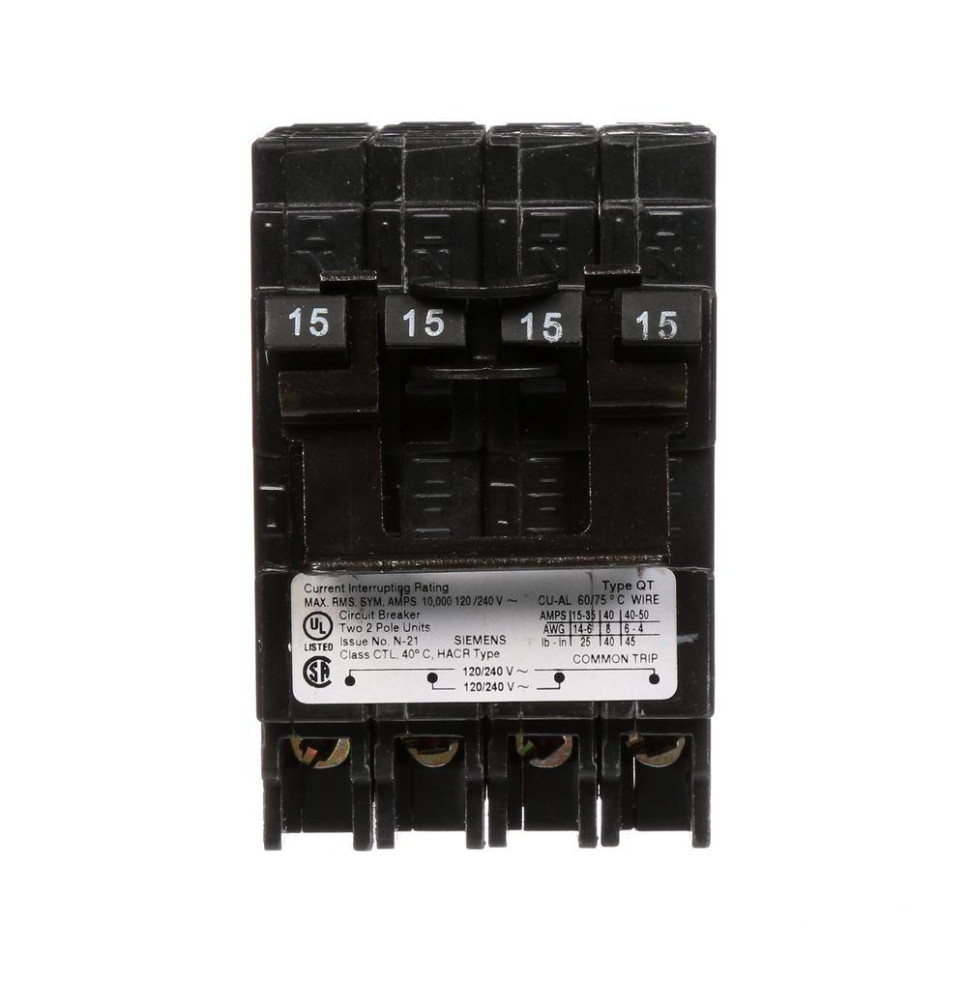 Q21515CT2 - Siemens 15 Amp 2 Pole 240 Volt Thermal Magnetic Circuit Breaker