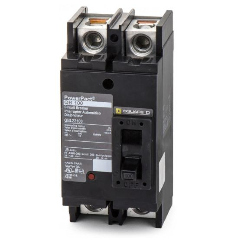 QBL22100 - Square D 100 Amp 2 Pole 240 Volt Thermal Magnetic Molded Case Circuit Breaker