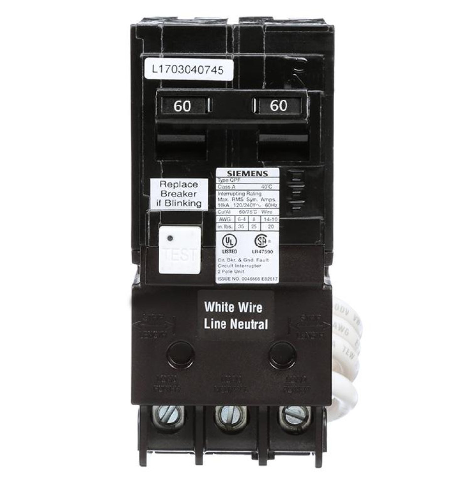 QF260A - Siemens 60 Amp Double Pole 240 Volt GFCI Circuit Breaker