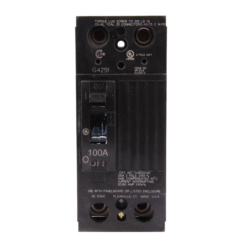 THQD22100WL - GE 100 Amp 2 Pole 240 Volt Molded Case Circuit Breaker