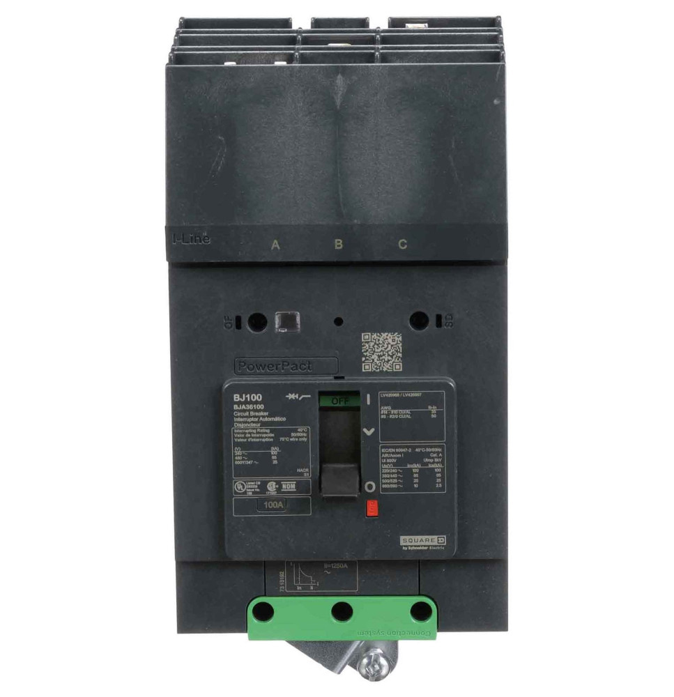 BJA36100 - Square D 100 Amp 3 Pole 600 Volt Molded Case Circuit Breaker