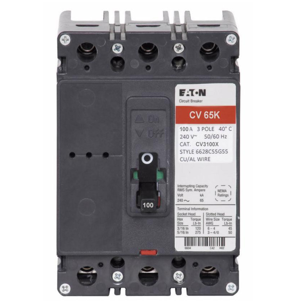 CV3100X - Eaton Cutler-Hammer 100 Amp 3 Pole 240 Volt Bolt-on Molded Case Circuit Breaker