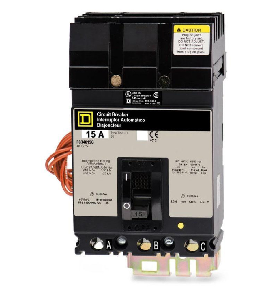 FC34015G - Square D 15 Amp 3 Pole 480 Volt Molded Case Circuit Breaker