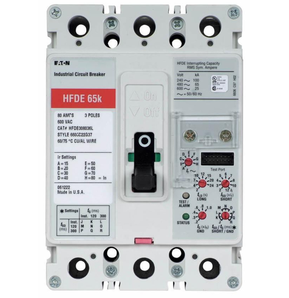 HFDE308036L - Eaton Cutler-Hammer 80 Amp 3 Pole 480 Volt Molded Case Circuit Breakers