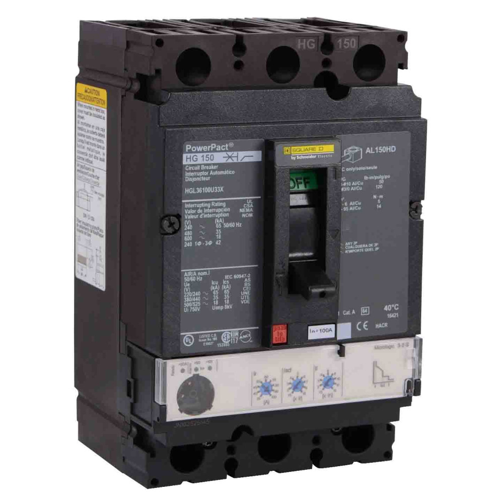 HGL36100U33X - Square D 100 Amp 3 Pole 600 Volt Molded Case Circuit Breaker