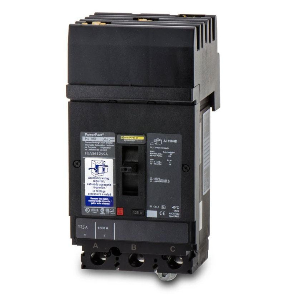 HJA36125SA - Square D 125 Amp 3 Pole 600 Volt Plug-In Molded Case Circuit Breaker