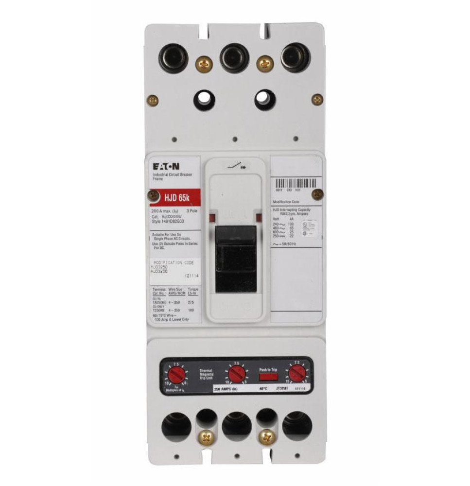 HJD3200W - Eaton Cutler Hammer 200 Amp 3 Pole 600 Volt Molded Case Circuit Breaker