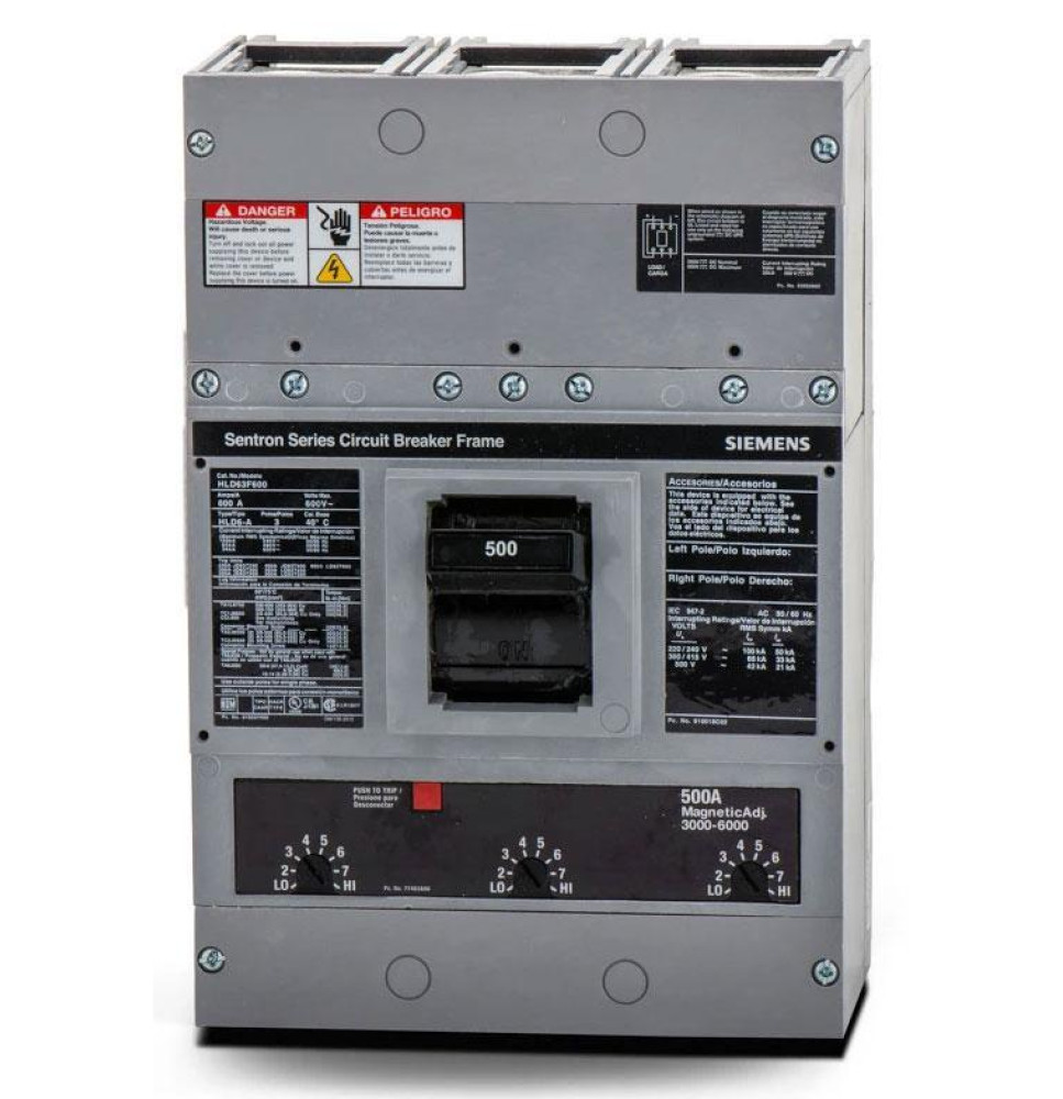 HLD63B500 - Siemens 500 Amp 3 Pole 600 Volt Molded Case Circuit Breaker