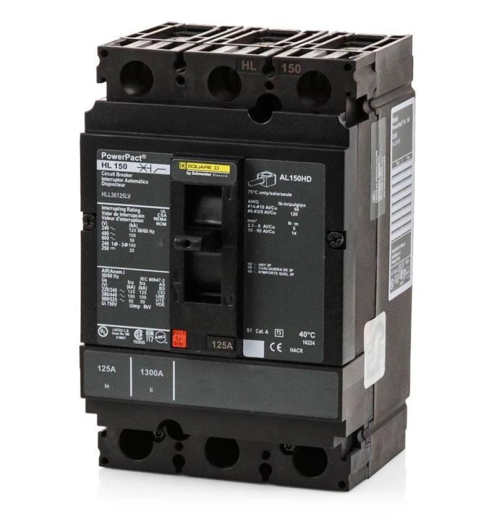 HLL36125LV - Square D 125 Amp 3 Pole 600 Volt Molded Case Circuit Breaker