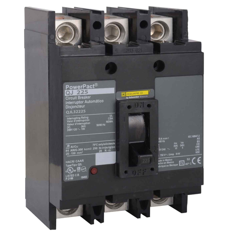 QJL32225 - Square D 225 Amp 3 Pole 240 Volt Molded Case Circuit Breaker