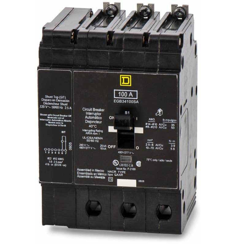 EGB34100SA - Square D 100 Amp 3 Pole 480 Volt Molded Case Circuit Breaker