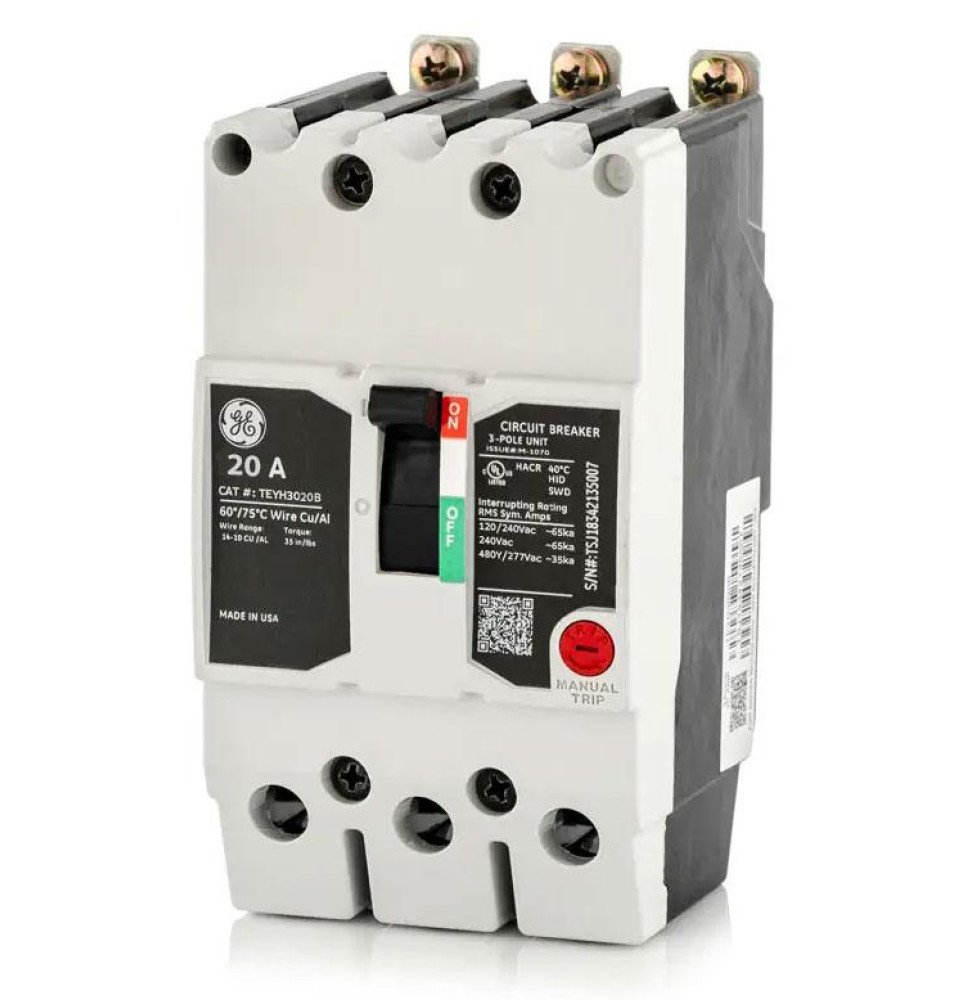 TEYH3020B - GE 20 Amp 3 Pole 480 Volt Bolt-On Molded Case Circuit Breaker