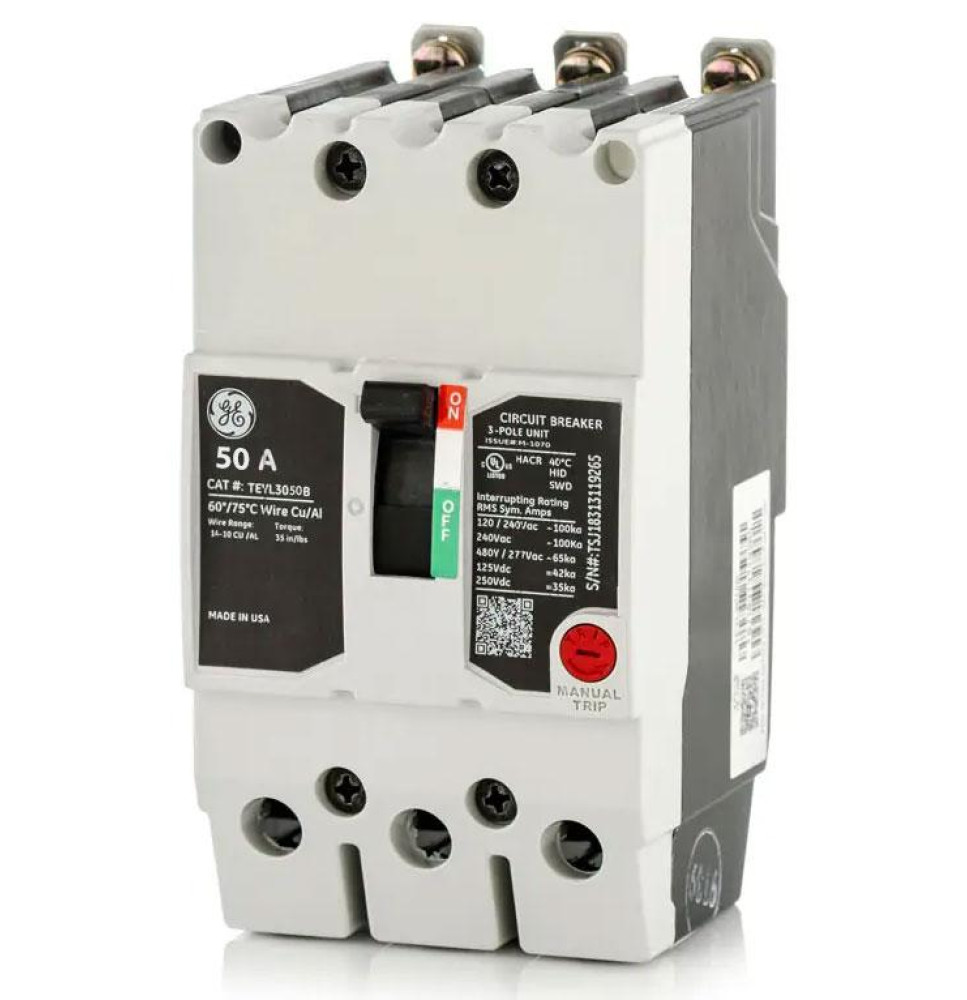 TEYL3050B - GE 50 Amp 3 Pole 480 Volt Bolt-On Molded Case Circuit Breaker