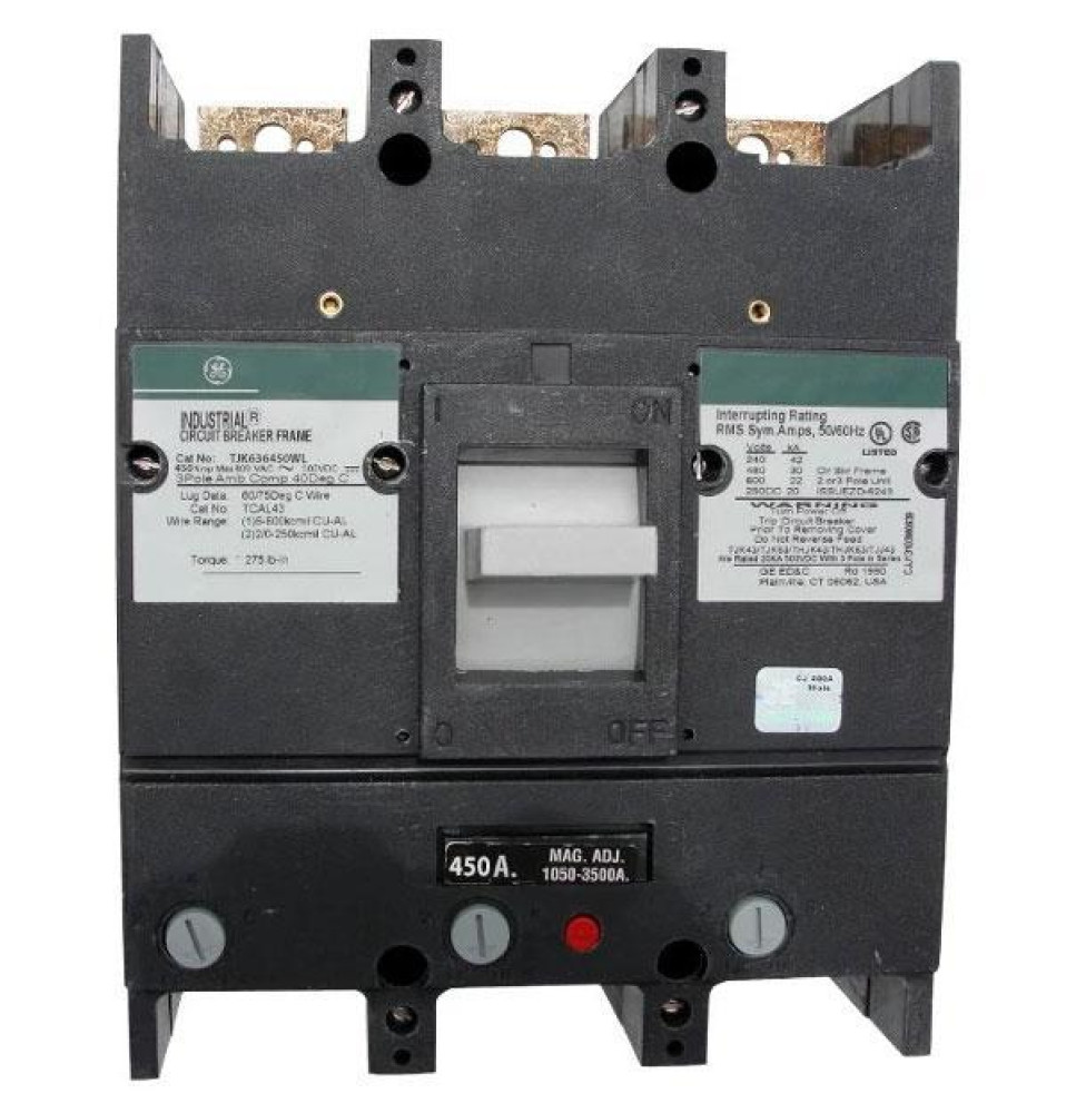 TJK636450WL - General Electric 450 Amp 3 Pole 600 Volt Thermal Magnetic Circuit Breaker