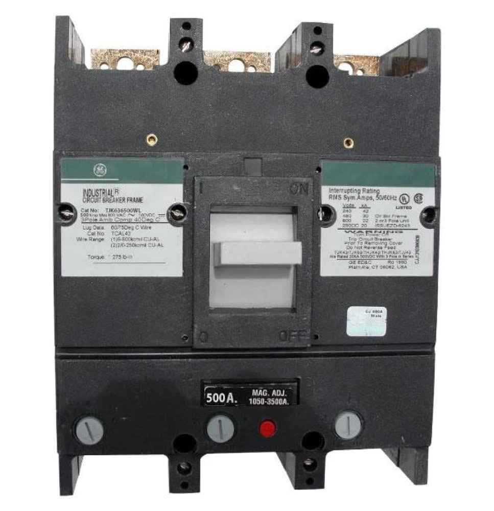 TJK636500WL - General Electric 500 Amp 3 Pole 600 Volt Thermal Magnetic Circuit Breaker