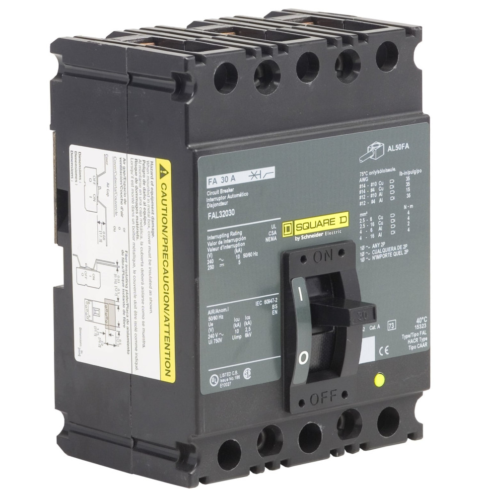 FAL32030 - Square D 30 Amp 3 Pole 240 Volt Feed Thru Molded Case Circuit Breaker