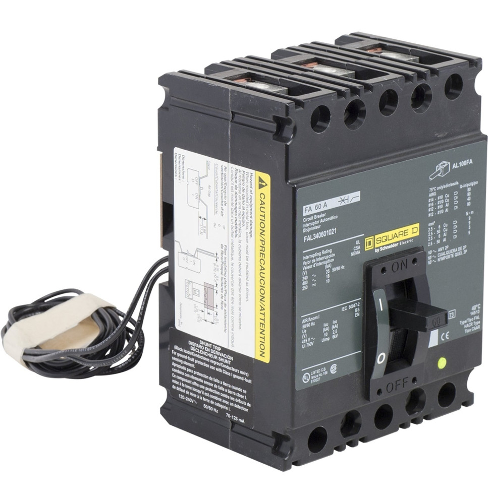 FAL340601021 - Square D 60 Amp 3 Pole 480 Volt Feed Thru Molded Case Circuit Breaker