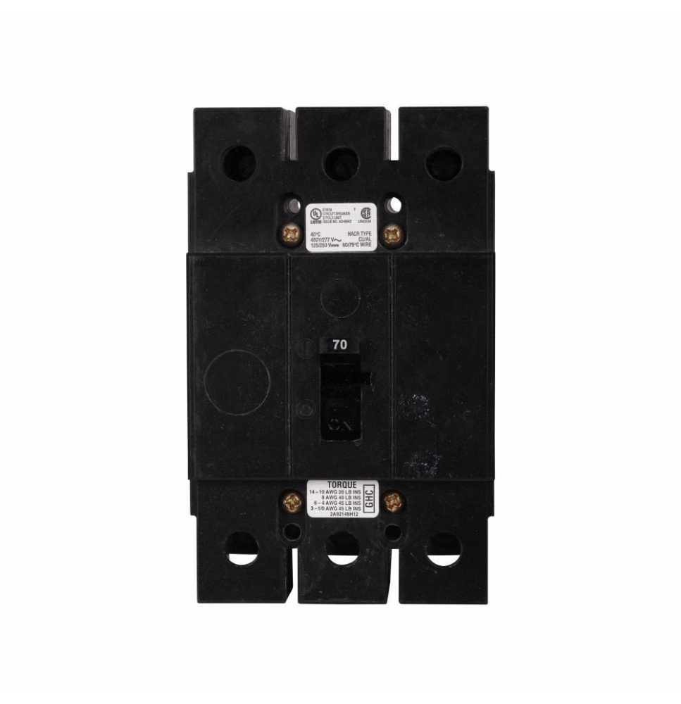 GHC3070 - Eaton Cutler-Hammer 70 Amp 3 Pole 480 Volt Feed Thru Molded Case Circuit Breaker