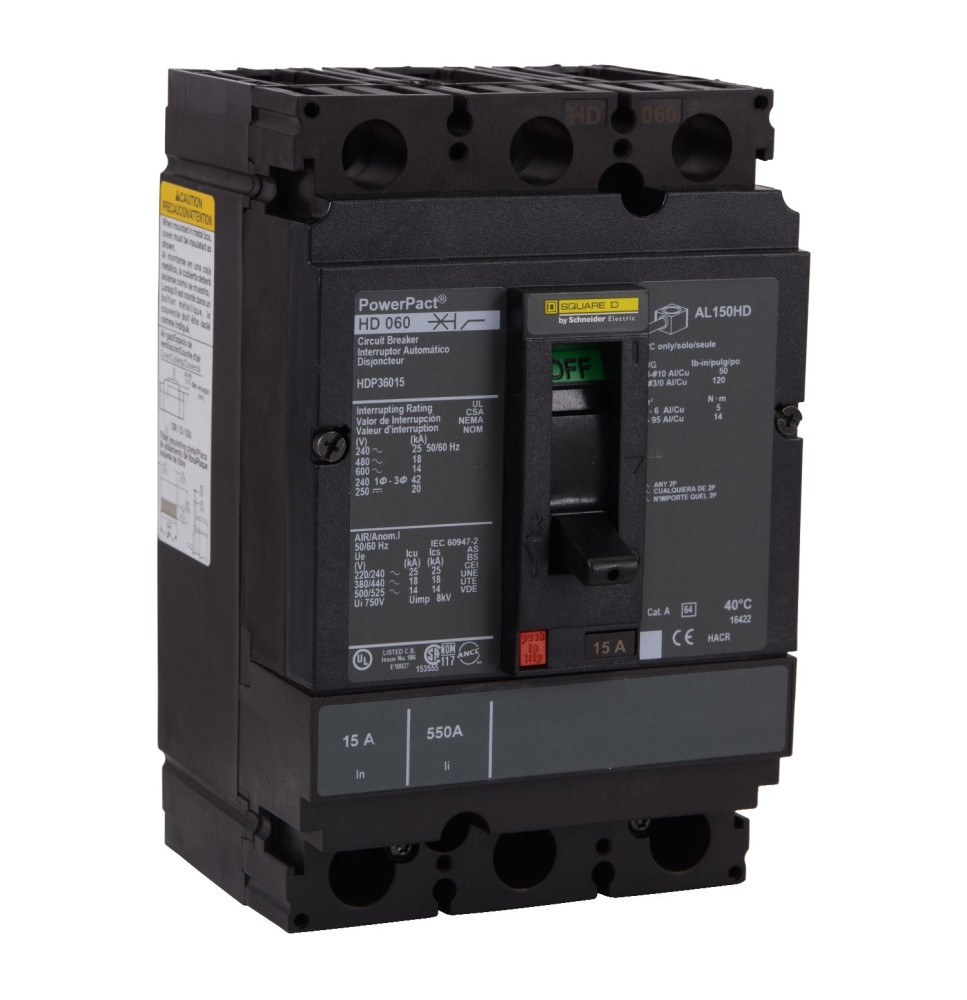 HDP36060 - Square D 60 Amp 3 Pole 600 Volt Bolt-On Molded Case Circuit Breaker